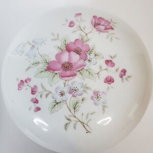 The San Francisco Music Box Pink Floral Porcelain Round Trinket Dish Edelweiss